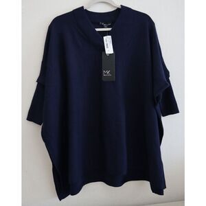 Metric Knits 32344SP Women's Sz S Navy V-Neck High/Low Sweater